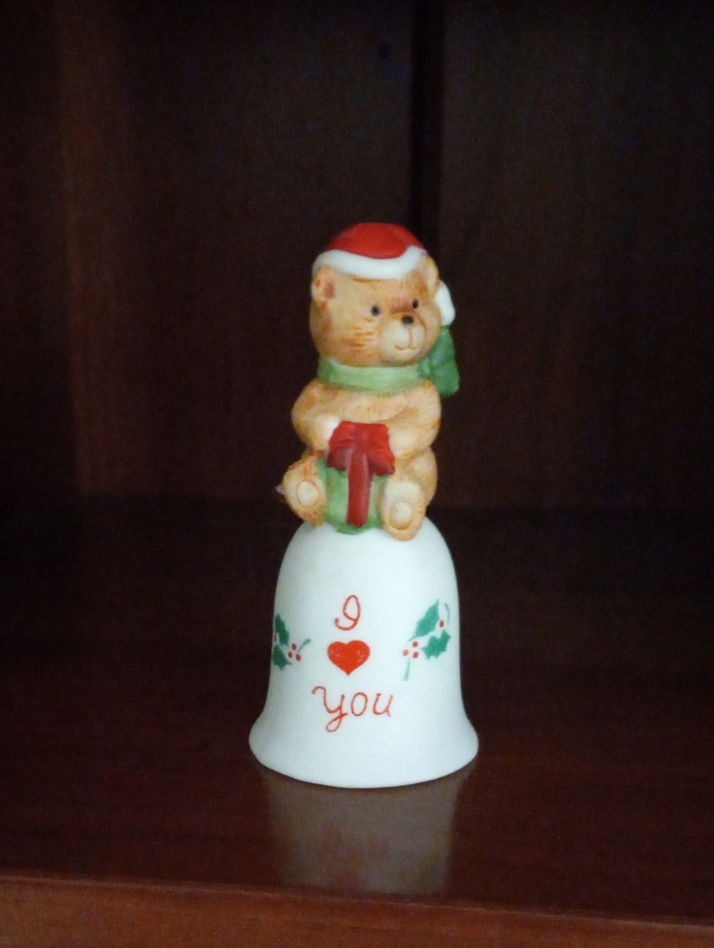 Vintage Russ Berrie Christmas Teddy Bear Ceramic Bell – I Love You Holiday Decor